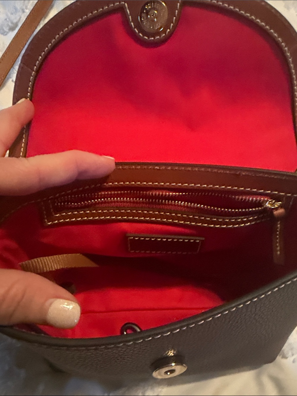 Dooney & Bourke Tan/Brown Pebbled Leather Crossbody with Credit Card Wallet - Picture 15 of 16